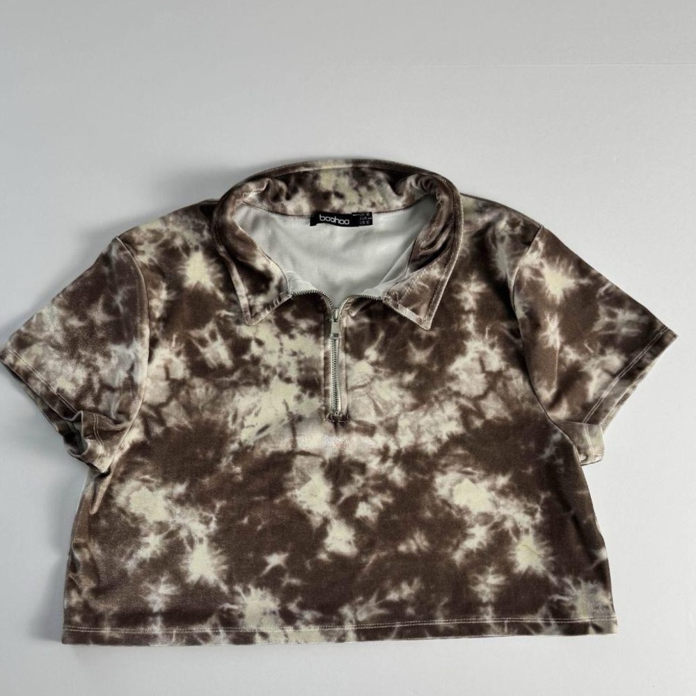 Boohoo Mauve Tie-Dye Zip Crop Top
